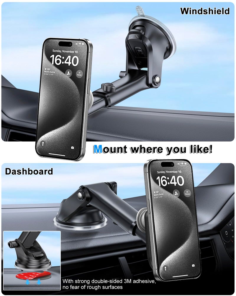 JCTRIWAY for Pop Socket Car Mount, Suction Cup Socket Grip Holder for Car with Strong 3M Sticky Adhesive, Dashboard Windshield Car Phone Holder Works for Popsocket, Fits All Smartphones with Pop Grip - Image 2