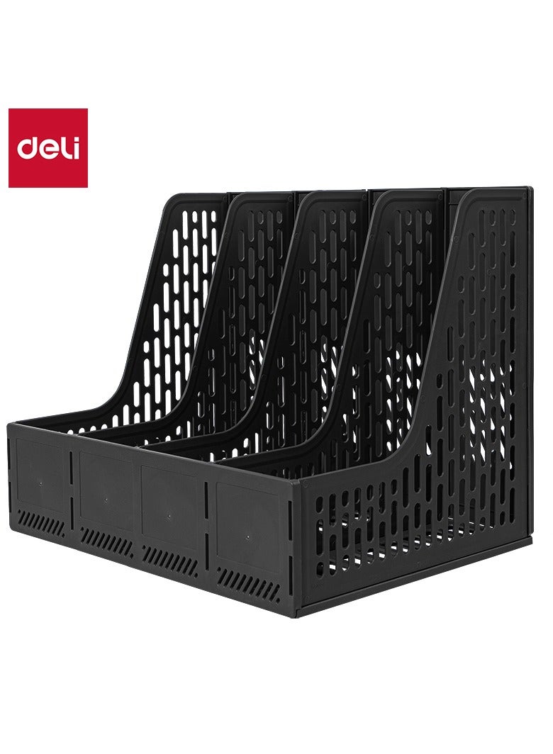 Deli Deli E9844 Magazine Holder, 4 Compartments, Black, High Quality PP Material, Removable Structure, Index Sticker for Organization, - Image 1