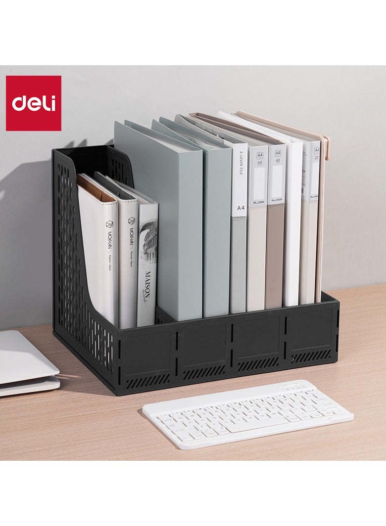 Deli Deli E9844 Magazine Holder, 4 Compartments, Black, High Quality PP Material, Removable Structure, Index Sticker for Organization, - Image 2