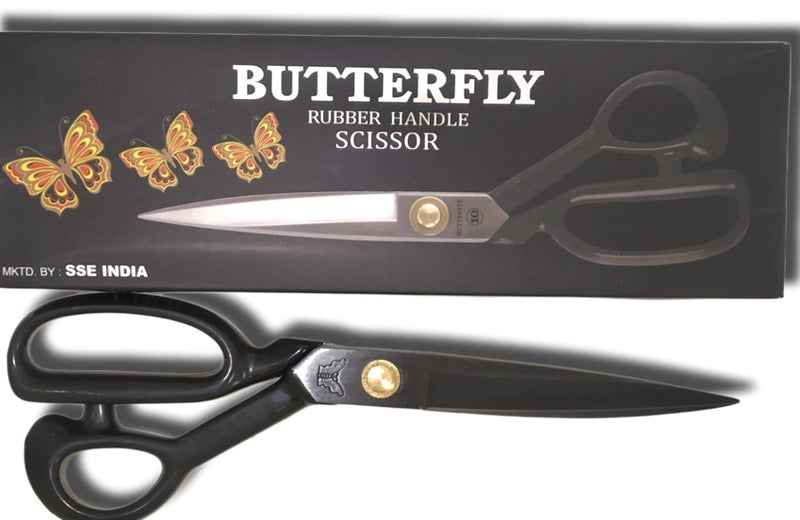 Butterfly Premium Tailoring scissors for cloth cutting - Professional Fabric Sewing anti rust stainless steel Tailor Scissors, Black - Set of 1 - Image 1