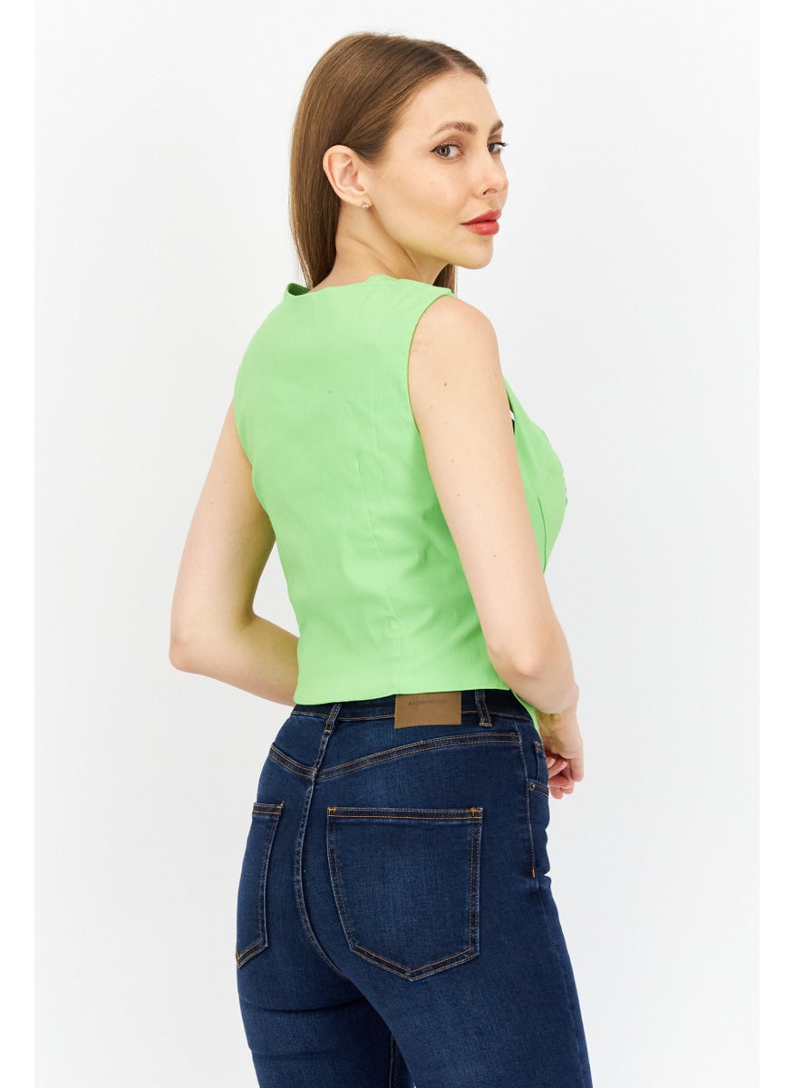 RIVER ISLAND Women Square Neck Sleeveless Solid Corset Crop Top, Green  - Image 2