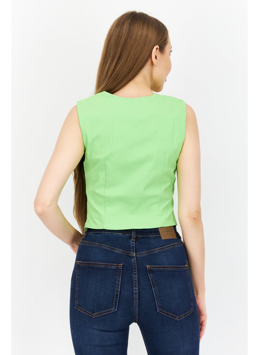 RIVER ISLAND Women Square Neck Sleeveless Solid Corset Crop Top, Green  - Image 4
