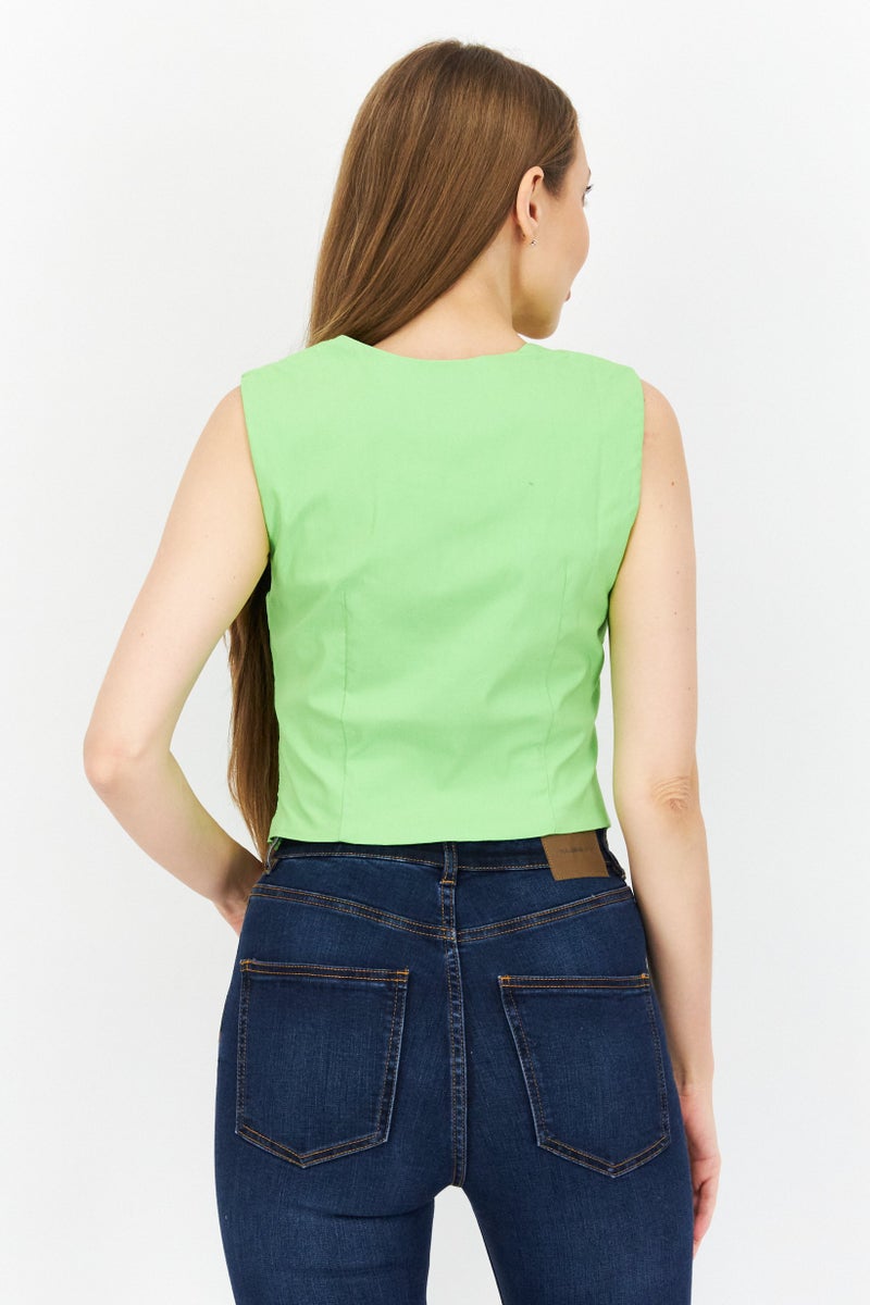 RIVER ISLAND Women Square Neck Sleeveless Solid Corset Crop Top, Green - Image 4