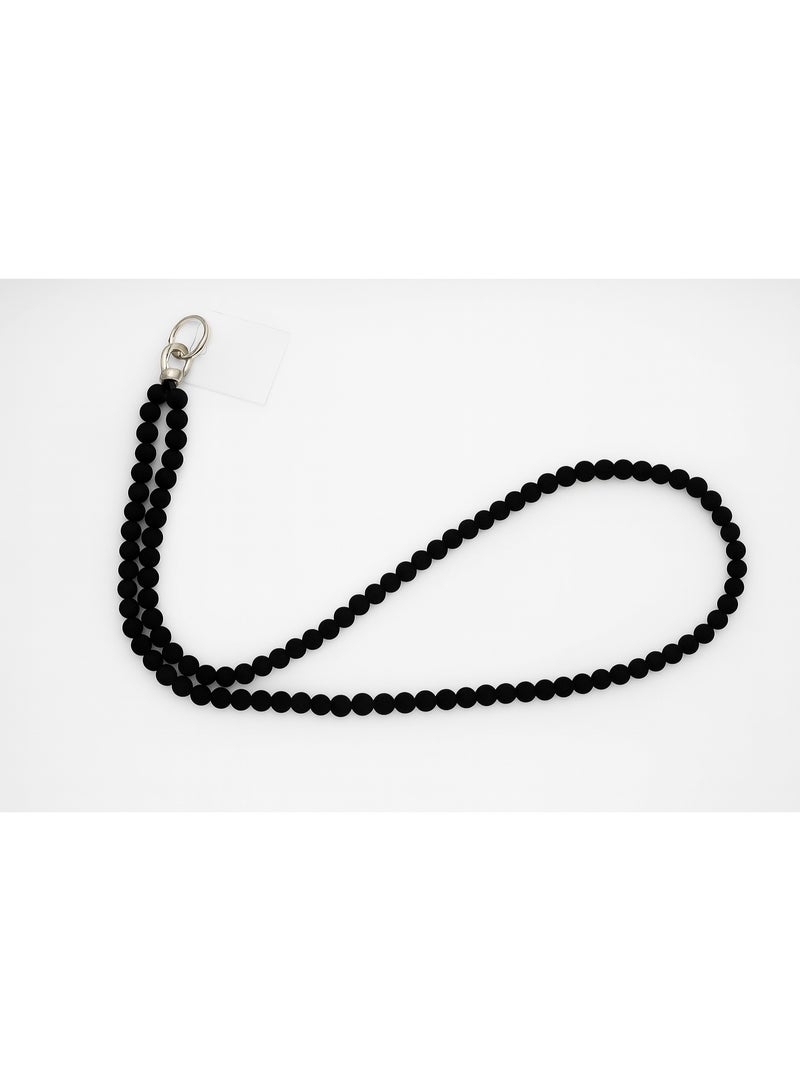 سلسلة موبايل طويلة خرز أسود مطفي – مقاس كبير – تعليق للرقبة/الكتف – حلقة فضي قوية - Image 2