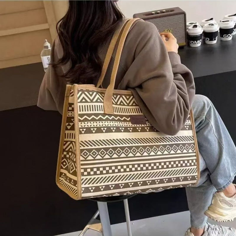 Large Capacity Shoulder Bag Women'S Commuter Canvas Satchel Shopping Bag Travel Commuter Bag - Image 5
