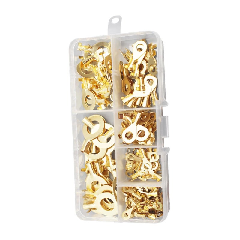 Alasum 150pcs Open Copper Ring Terminal Wire Lug Connector Kit, Gold Plated Copper Wire Terminals with M3/m4/m5/m6/m8/m10 Sizes for Electrical Wiring and Automotive Use - Image 1
