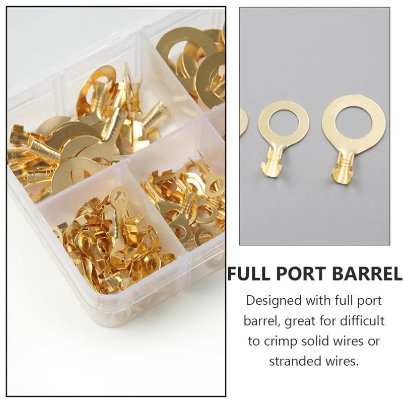 Alasum 150pcs Open Copper Ring Terminal Wire Lug Connector Kit, Gold Plated Copper Wire Terminals with M3/m4/m5/m6/m8/m10 Sizes for Electrical Wiring and Automotive Use - Image 3