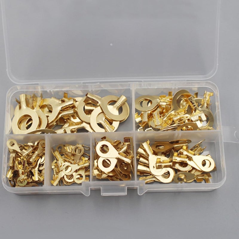 Alasum 150pcs Open Copper Ring Terminal Wire Lug Connector Kit, Gold Plated Copper Wire Terminals with M3/m4/m5/m6/m8/m10 Sizes for Electrical Wiring and Automotive Use - Image 4