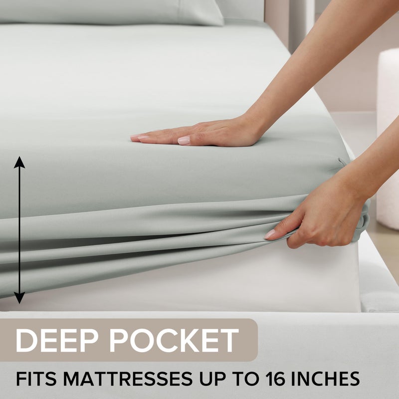 UGG Hedi Queen Sheet Set 4-Piece Luxury Cooling Sheets Deep Pockets Premium Bedding with 2 Pillow Shams Hypoallergenic Machine Washable Soft Lightweight Bed Set for Bedroom, Queen, Mineral Green - Image 5