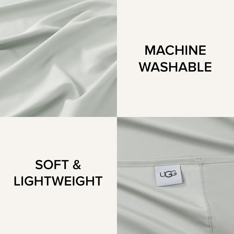 UGG Hedi Queen Sheet Set 4-Piece Luxury Cooling Sheets Deep Pockets Premium Bedding with 2 Pillow Shams Hypoallergenic Machine Washable Soft Lightweight Bed Set for Bedroom, Queen, Mineral Green - Image 4
