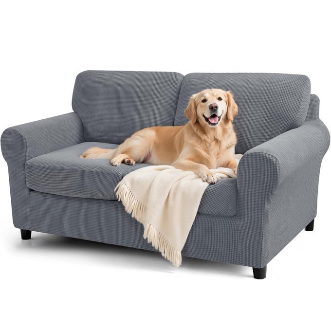 5 PIECES STRETCH SOFA SLIPCOVER SETS COUCH COVER SETS BACKREST CUSHION COVERS FURNITURE PROTECTOR COLLECTION SET FOR OVERSIZE SOFA LOVESEAT CHAIR SLIP COVERSMEDIUM LIGHT GRAY
