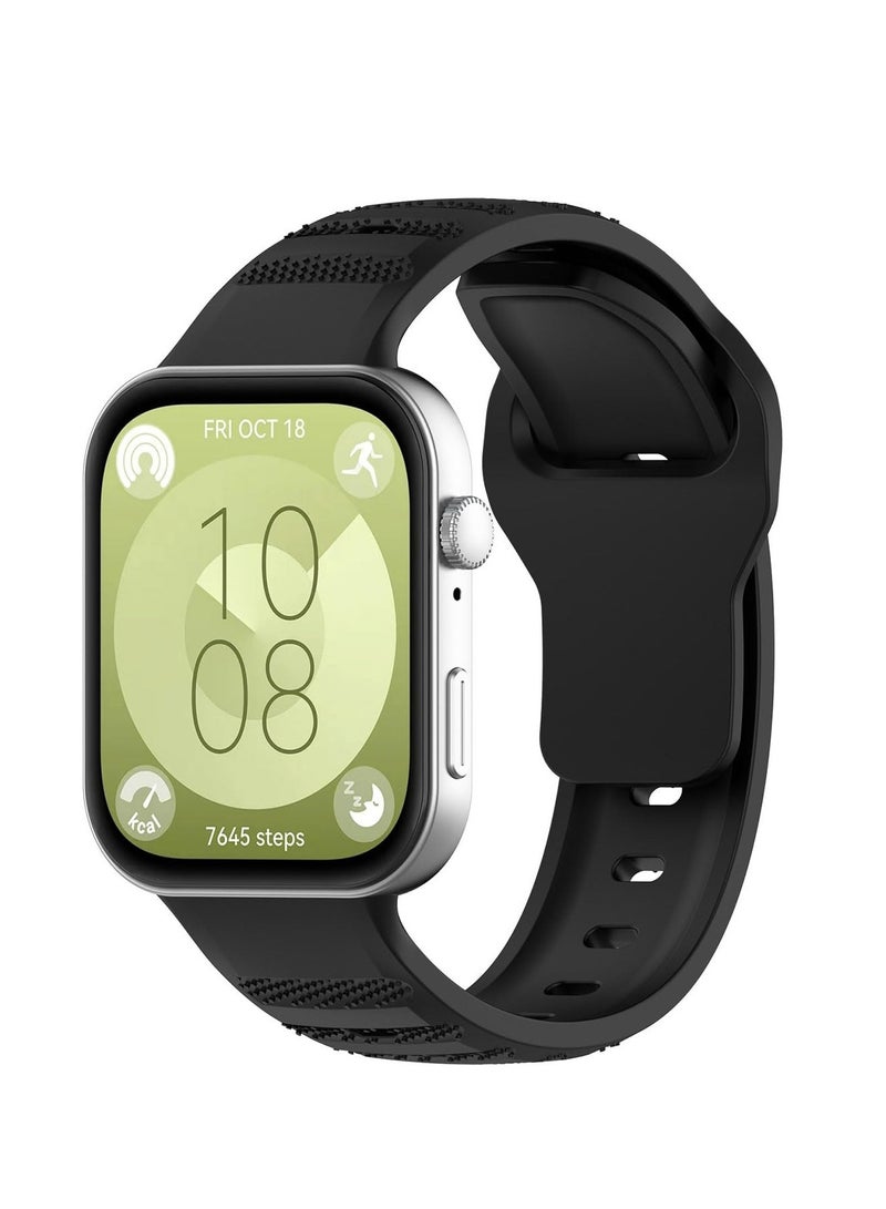 Compatible with Huawei Watch Fit 3 Bands for Women/Men Silicone Strap Soft Waterproof Replacement Wristband for Huawei Watch Fit 3 (Black) - Image 1