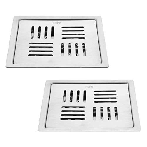 Ruhe® Floor Drainer | 304-Grade Stainless Steel Floor Drain- Ruby Square Flat Cut (6x6 inches) (Pack of 2) - Image 2