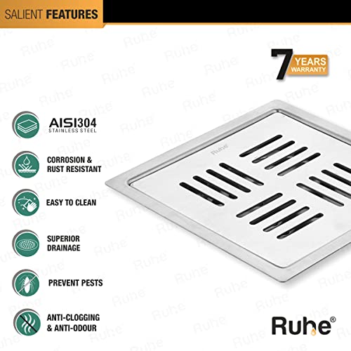 Ruhe® Floor Drainer | 304-Grade Stainless Steel Floor Drain- Ruby Square Flat Cut (6x6 inches) (Pack of 2) - Image 4