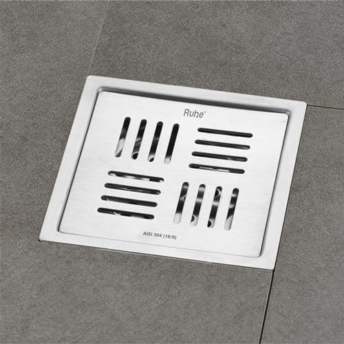 Ruhe® Floor Drainer | 304-Grade Stainless Steel Floor Drain- Ruby Square Flat Cut (6x6 inches) (Pack of 2) - Image 1