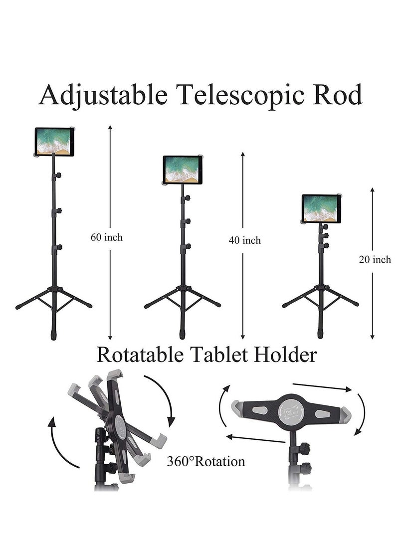 IPad and Mobile Phone Tripod Stand,Height Adjustable 20 to 60 Inch with 360 Degree Rotating Tablet Holder for iPad Air,iPad Pro and More 9.5 to 14.5 Inch Tablets - Image 4
