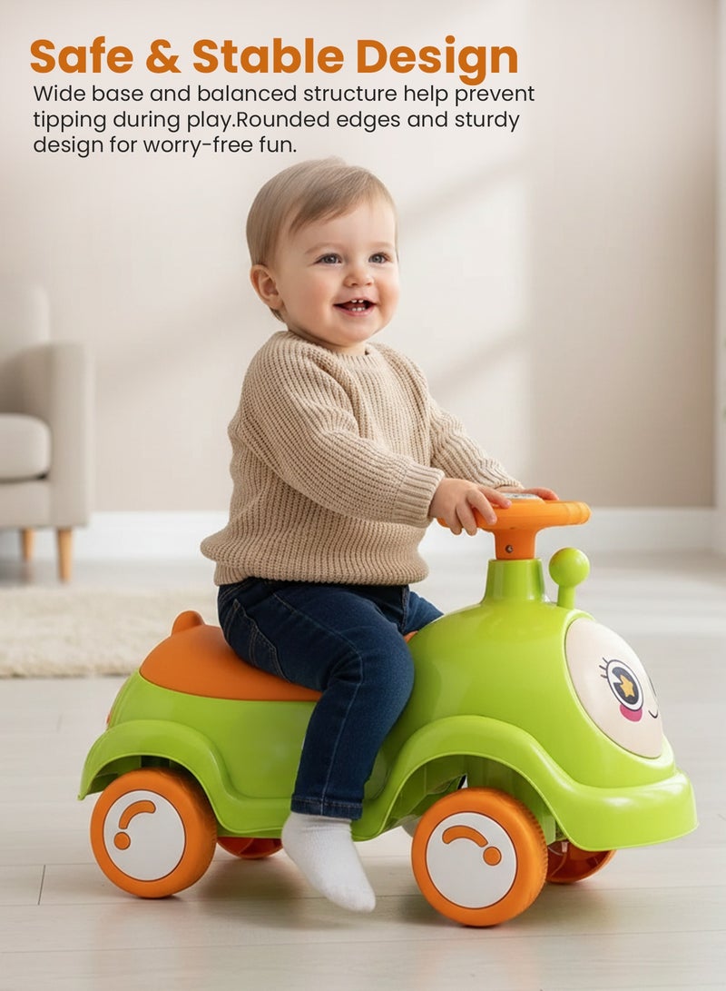 BAYBEE Baby Ride on Car for Kids, Toddler Ride on Baby Car with Music, and Storage Space | Kids Push Car for Baby | Children Push Ride on Car for Kids Toddlers 1 to 3 Years Boy Girl Green - Image 2