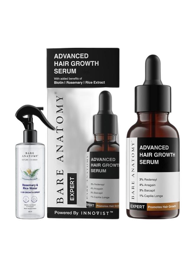 BARE ANATOMY Nature X Science Rosemary Water Spray For Hair Growth And Hair Thickness With Rice Water |100% Natural Extract | Soft And Smooth Hair| Controls Hairfall| Non-Greasy And Fast Absorbing | 200ml & Advanced Hair Growth Serum | 3% Redensyl + 4% Anagain + 3% Baicapil + 1% Capilia Longa, Rosemary, Biotin And Rice Extract | Hair Growth And Hair Fall Control Serum For Women And Men | 30ml Bundle - Image 1