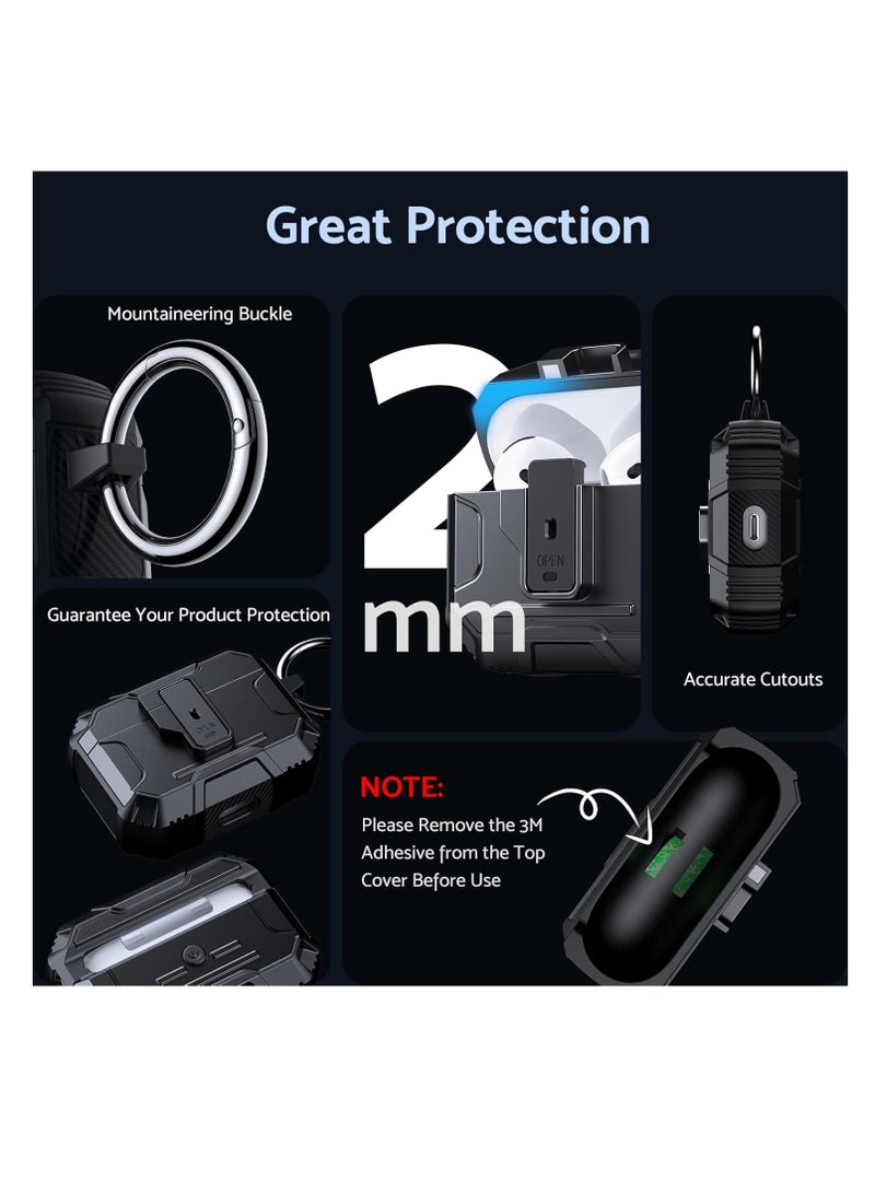 حافظة غطاء سماعة الأذن لأجهزة Airpods الجيل الرابع، حافظة صلبة لحماية الجسم بالكامل من الصدمات من الدرجة العسكرية، تدعم الشحن اللاسلكي مع سلسلة مفاتيح، غطاء مغناطيسي، مصباح LED أمامي مرئي، أسود