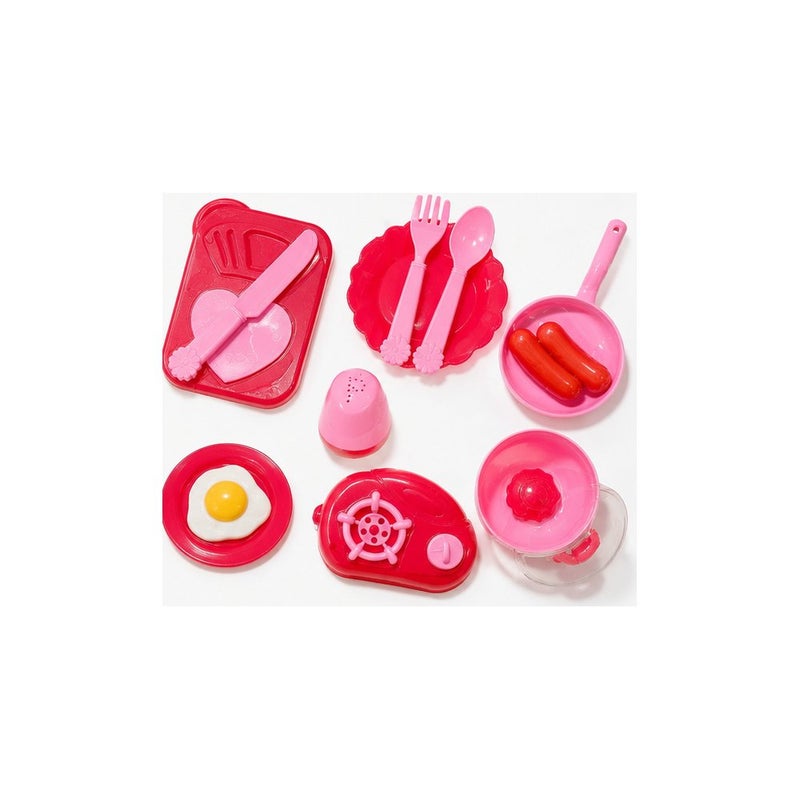 Mini Kitchen Toy Set for Kids, Pretend Play Food Cooking Playset with Pots, Pans, and Utensils, Pink | Role-Play Fun - Image 1