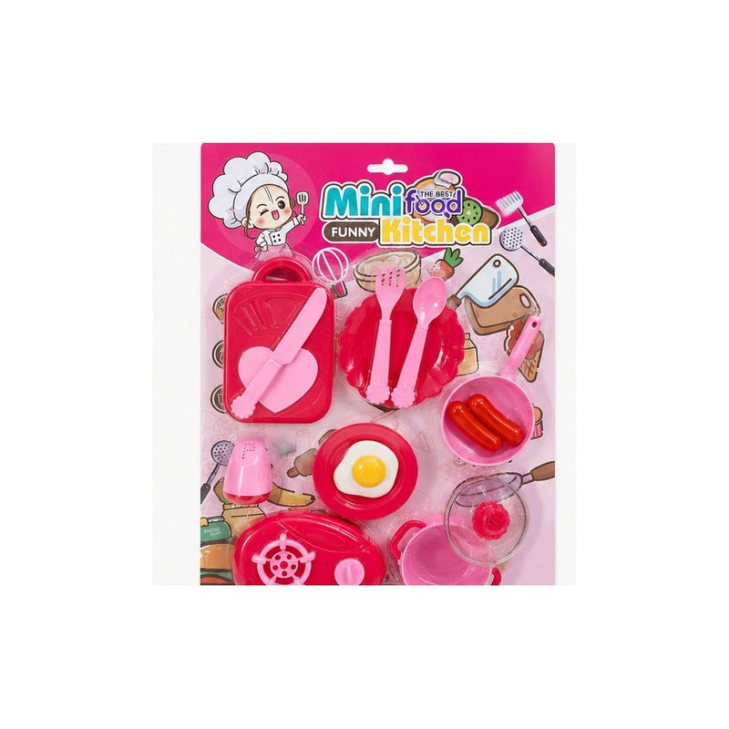 Mini Kitchen Toy Set for Kids, Pretend Play Food Cooking Playset with Pots, Pans, and Utensils, Pink | Role-Play Fun - Image 2
