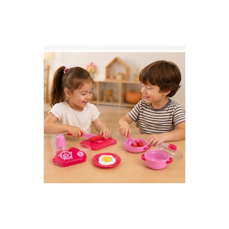 Mini Kitchen Toy Set for Kids, Pretend Play Food Cooking Playset with Pots, Pans, and Utensils, Pink | Role-Play Fun - Image 4