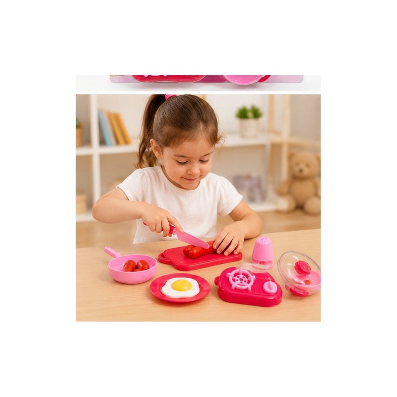 Mini Kitchen Toy Set for Kids, Pretend Play Food Cooking Playset with Pots, Pans, and Utensils, Pink | Role-Play Fun - Image 3