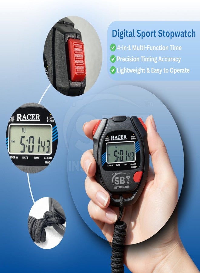 SBT INSTRUMENTS SBT Digital Racer Stopwatch Timer | Water & Sweat Resistant with Large LCD Display | Time, Date, Alarm & Lap Function | Original Durable Stopwatch for Coaches, Athletes & Fitness Training - Image 4
