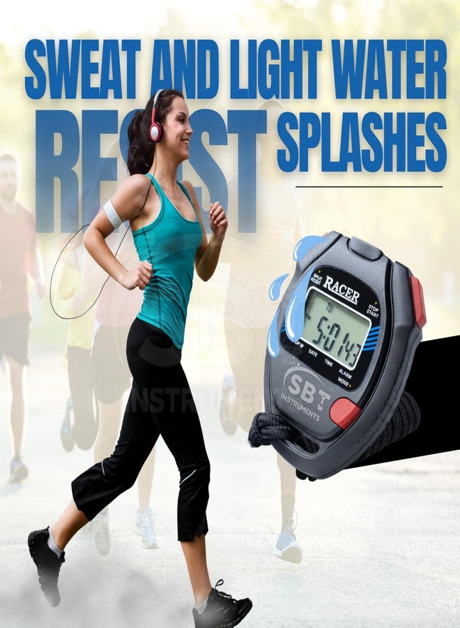SBT INSTRUMENTS SBT Digital Racer Stopwatch Timer | Water & Sweat Resistant with Large LCD Display | Time, Date, Alarm & Lap Function | Original Durable Stopwatch for Coaches, Athletes & Fitness Training - Image 3