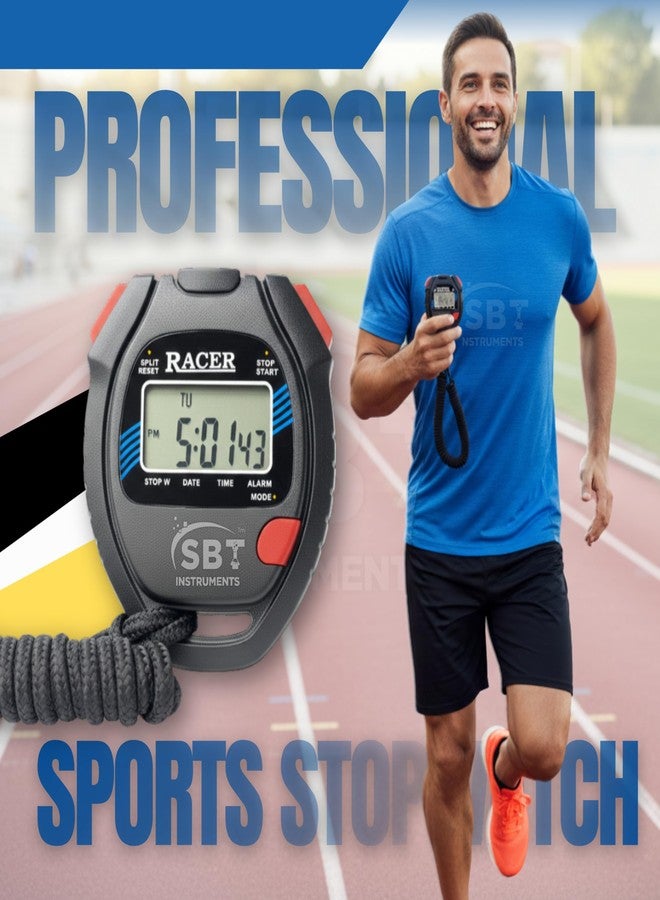 SBT INSTRUMENTS SBT Digital Racer Stopwatch Timer | Water & Sweat Resistant with Large LCD Display | Time, Date, Alarm & Lap Function | Original Durable Stopwatch for Coaches, Athletes & Fitness Training - Image 2