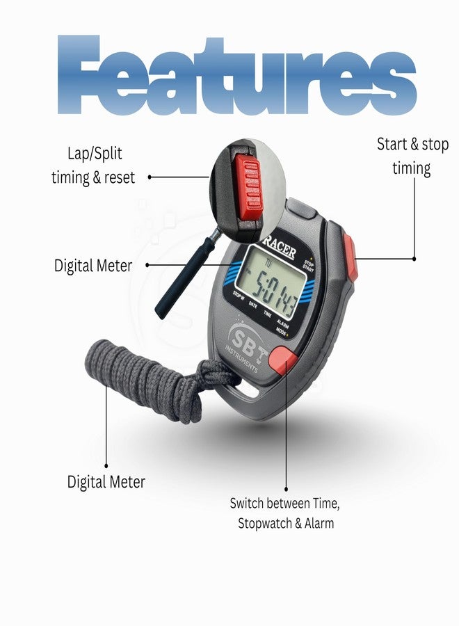 SBT INSTRUMENTS SBT Digital Racer Stopwatch Timer | Water & Sweat Resistant with Large LCD Display | Time, Date, Alarm & Lap Function | Original Durable Stopwatch for Coaches, Athletes & Fitness Training - Image 5