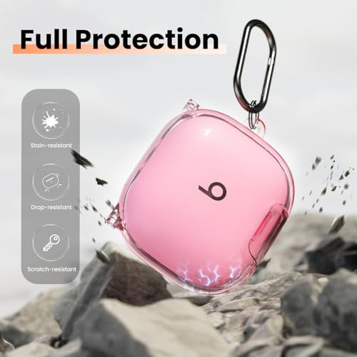 Geekboy Case for Beats Powerbeats Fit 2025, Clear TPU Protective Cover with Premium Metal Carabiner & Cleaning Kit, Shockproof Skin for Powerbeats Fit Case Cover (Clear Pink) - Image 3