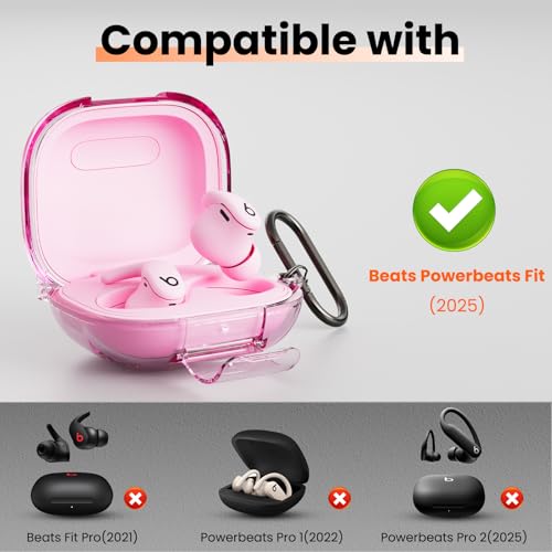 Geekboy Case for Beats Powerbeats Fit 2025, Clear TPU Protective Cover with Premium Metal Carabiner & Cleaning Kit, Shockproof Skin for Powerbeats Fit Case Cover (Clear Pink) - Image 2