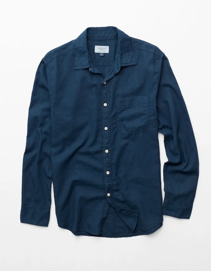 American Eagle  AE Everyday Button-Up Linen Shirt for Men | Best Price UAE