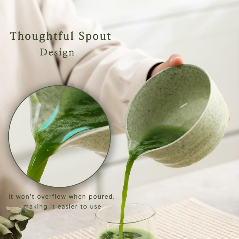 Ochcahser Matcha Set, Japanese Tea Set Includes Matcha Bowl with Spout, Matcha Whisk Holder, Bamboo Matcha Whisk and Bamboo Scoop, 17 oz Mottled Tea Green Glaze Ceramic Matcha Kit for Tea Lovers - Image 3