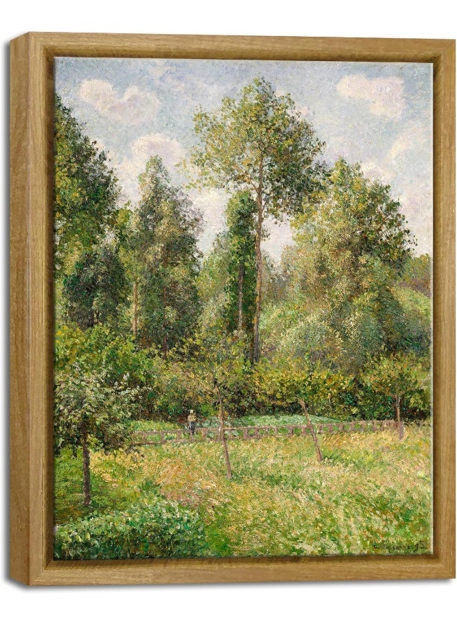 Pyradecor Vintage Wall Art Framed Home Decor Classical Artwork Poplars Éragny by Camille Pissarro Paintings Canvas Prints for Living Room Bedroom Farmhouse Decorations - Image 1