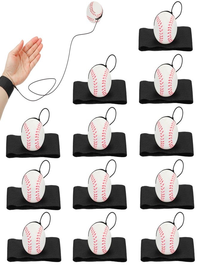 HEYTIMI 12 PCS Baseballs Wrist Return Ball on a String 1.85 Inch Rebound Bouncy Ball with Strap Sport Soccer Tennis Party Favors, Wrist Exercise Play Outdoor Fun Activity for Kids & Adults - Image 1