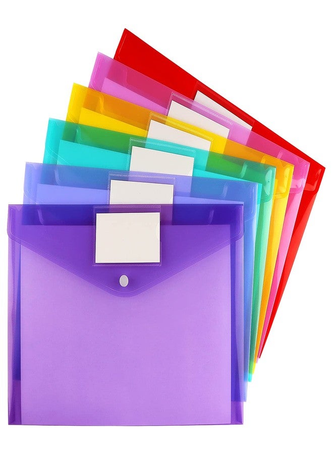 Hutou 6 Pack Clear Document Folders Plastic Envelopes Poly Envelopes File Envelopes with Label Pocket and Snap Button for Home Work Office Organization, Letter Size/A4 Size, 6 Colors - Image 1