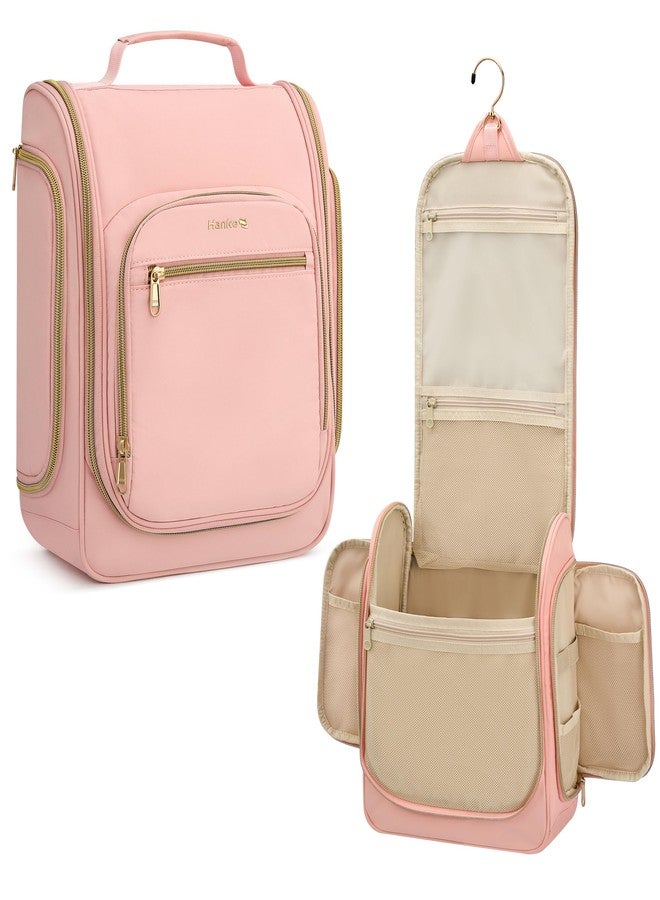 Hanke Hanging Travel Toiletry Bag for Men and Women, Water-Resistant Toiletries Bag Makeup Organizer with Hook, Cosmetic Bag for Bathroom & Travel Essentials Accessories, Pink - Image 1