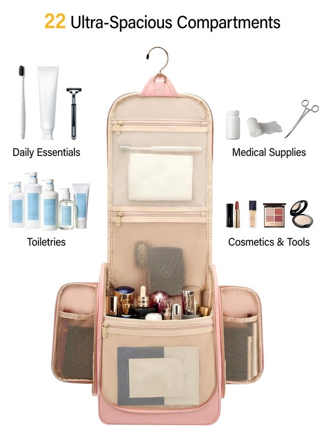 Hanke Hanging Travel Toiletry Bag for Men and Women, Water-Resistant Toiletries Bag Makeup Organizer with Hook, Cosmetic Bag for Bathroom & Travel Essentials Accessories, Pink - Image 3