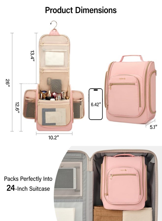 Hanke Hanging Travel Toiletry Bag for Men and Women, Water-Resistant Toiletries Bag Makeup Organizer with Hook, Cosmetic Bag for Bathroom & Travel Essentials Accessories, Pink - Image 2