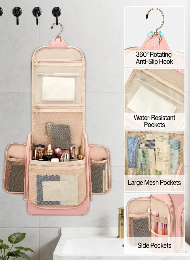 Hanke Hanging Travel Toiletry Bag for Men and Women, Water-Resistant Toiletries Bag Makeup Organizer with Hook, Cosmetic Bag for Bathroom & Travel Essentials Accessories, Pink - Image 5