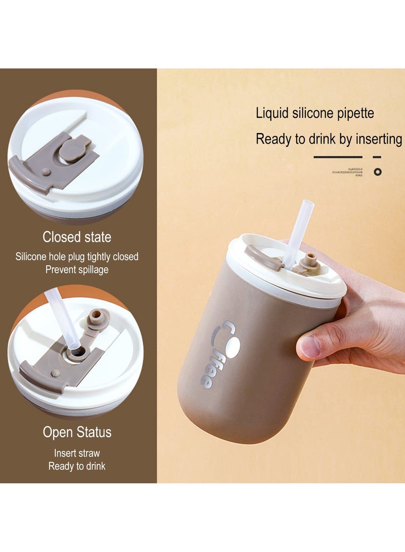 17 oz Travel Mug, Stainless Steel Vacuum Insulated Tumbler with Silicone Straw, Double Walled Travel Tumbler Insulated Coffee Cups, Reusable To Go Mug for Hot Ice Coffee Tea