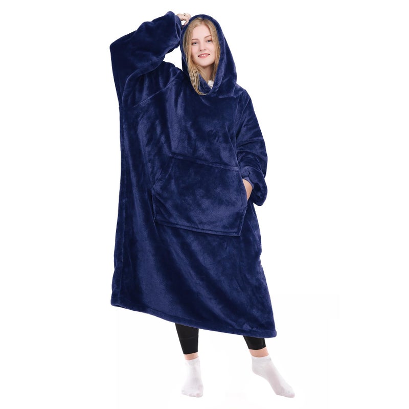 KPBLIS Wearable Blanket Hoodie Gifts for Women and Men Oversized Hooded Blankets Sweatshirt Adult Birthday Gifts for Mom Girlfriend Cozy Fleece Blanket with Sleeves and Giant Pocket Navy