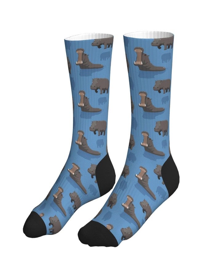 MOLIAN Cute Animals Hippopotamus Athletic Crew Socks For Women Men Novelty Sports Socks - Image 1