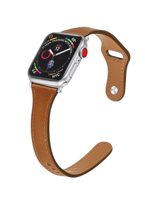 Slim Leather Band Compatible with Apple Watch Series 6/5/4/3/2/1/SE Brown