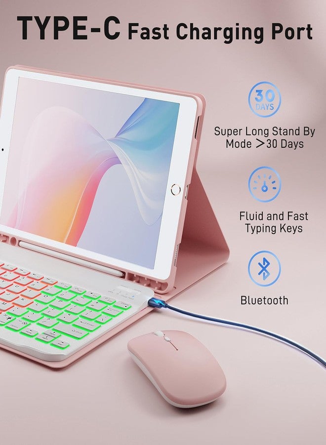 SAMTUNK Keyboard Case for iPad 9.7 inch, iPad 6th (2018)/iPad 5th Gen(2017), iPad Pro 9.7(2016), iPad Air 2 (2014) - 7 Color Rainbow Change Backlit Magnetic Keyboard Built in Pencil Holder with Mouse - Pink - Image 4