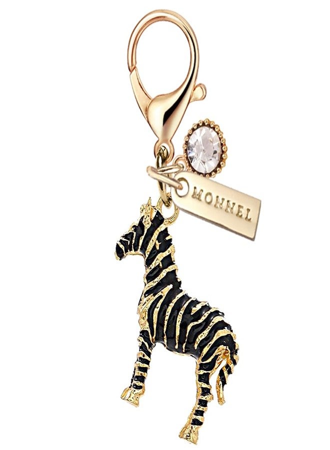 MONNEL MC665 Little 3D Zebra Lobster Clasp Charm for Women with Velvet Bag (Black,1 Piece) - Image 1