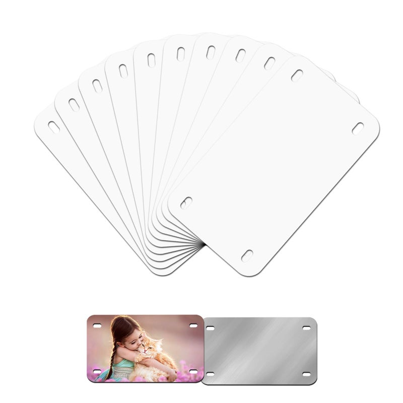 HYHOSHI 6"x3"10 Pcs Sublimation License Plate Blanks, Metal Aluminum Mini Heat Thermal Transfer Sheet DIY Picture, Custom License Plate Tag for Kids Toy Car, Bike (White) - Image 1