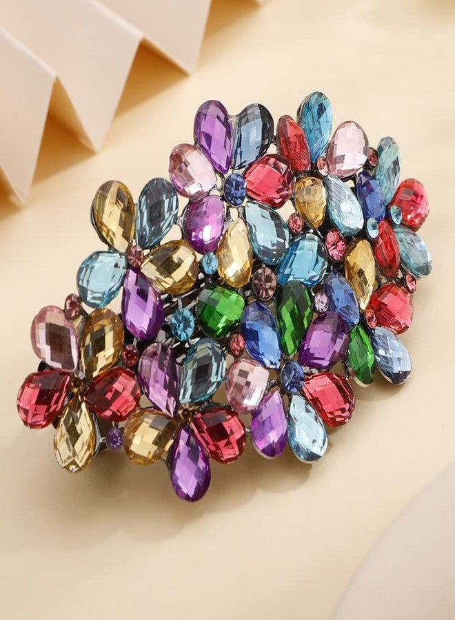 Aimimier Flower Crystal Hair Barrettes Sparkling Rhinestone Hair Spring Clamp Hair Pins Fashion Prom Party Hair Accessories for Women (Colorful) - Image 1
